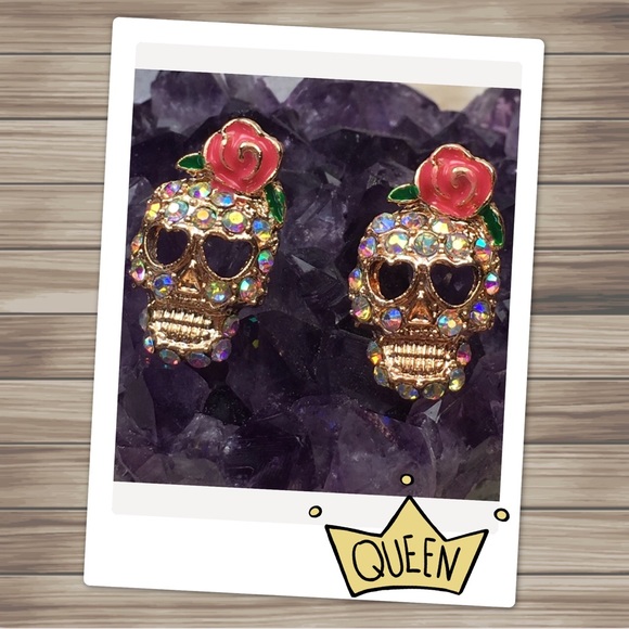 Candy Skull Stud Earrings - Picture 3 of 7